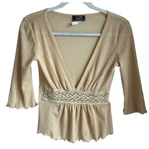 Vintage Eye Candy Womens Sz Medium Top Babydoll Beige Lace waist sheer Y2K Fairy
